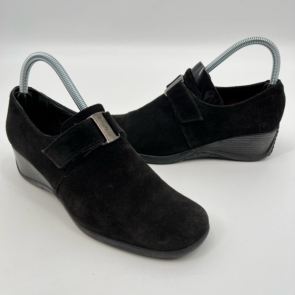 Aquatalia By Marvin K Black Suede Leather Shoes Wedges Womens Comfort 8 US